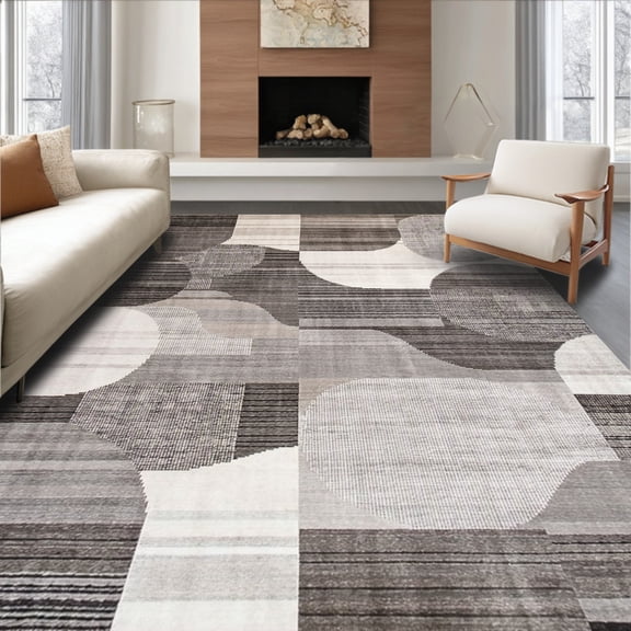 ODIKA 4'x6' Machine Washable Non-Slip Area Rug, Taupe Interlocking Design High Traffic Rug, Gray, 275257