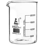 Beaker, 250ml - Griffin Style, Low Form with Spout - White, 50ml Graduations - Borosilicate 3.3 Glass - Eisco Labs