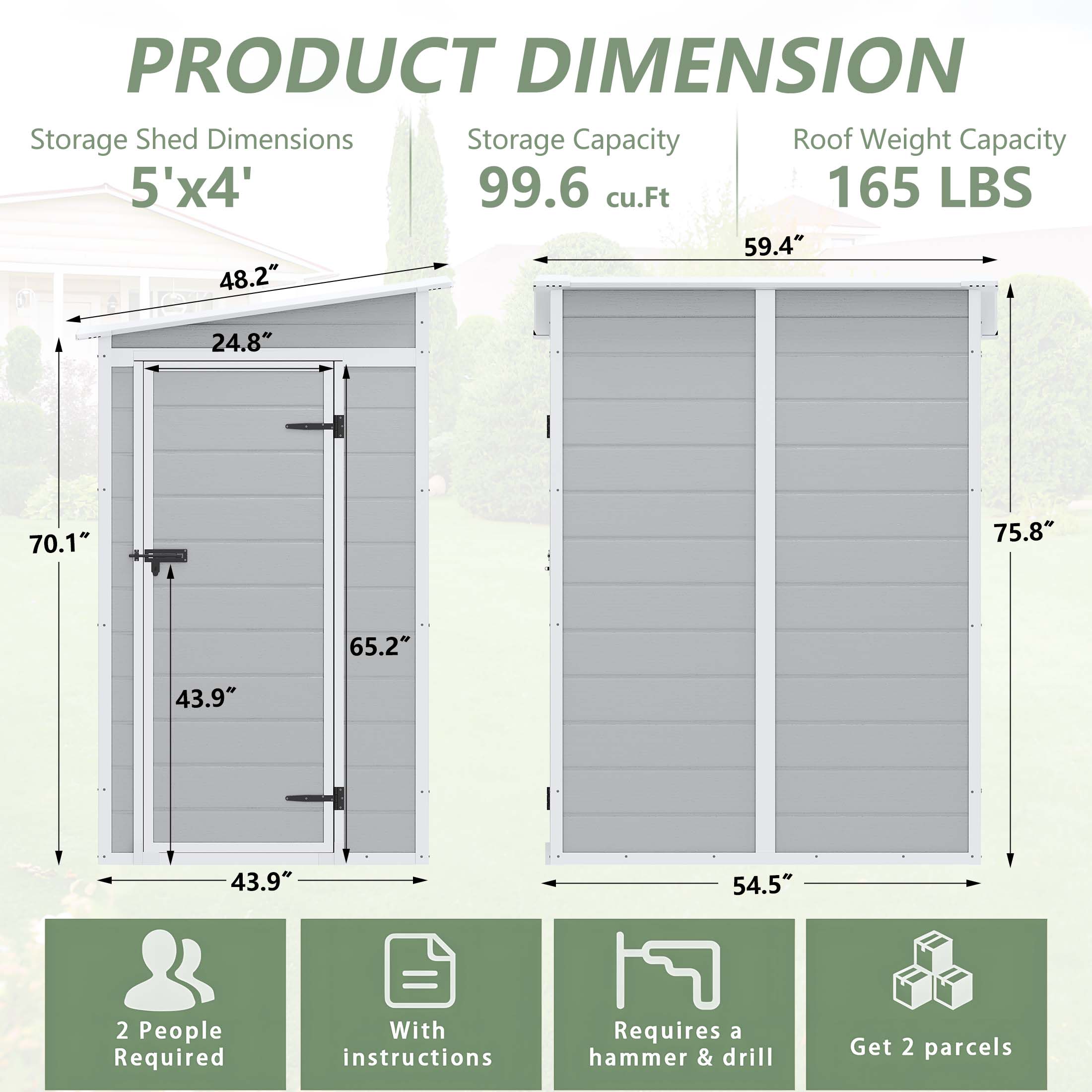 Enyopro 5 x 4FT Outdoor Storage, All-Weather Plastic Resin shed, Utility Tool Large Shed with Dual Lockable Doors for Patio Backyard Lawn, Dark Gray