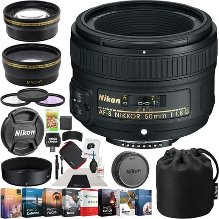 Nikon AF-S FX NIKKOR 50mm f/1.8G Prime Lens with Auto Focus for Nikon F-mount DSLR Cameras Premium Accessory Set with 58mm Wide Angle & Telephoto Lens + Multicoated Filter Kit + Editing Software