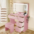thumbnail image 6 of LIVELYGLOW Smart LED Vanity Desk with Stool, Dimmable Lighted Mirror, Built-in Power Outlets & USB Ports, Spacious Drawer Makeup Table for Bedroom,Pink, 6 of 8
