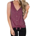 thumbnail image 3 of Chaleco Sin Mangas Con Cuello En V Camiseta Con Lazo Al Frente Mujer Top De Botones De Verano, Rojo Vino, XL kenally AP002390-12, 3 of 7
