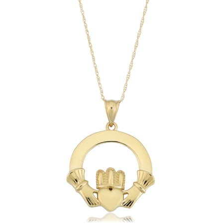 KoolJewelry 10k Yellow Gold Claddagh Necklace (18 inch)