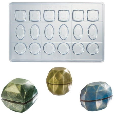 

Martellato Polycarbonate Chocolate Mold: Round Square and Oval Gem Diamonds Total 18 Cavities