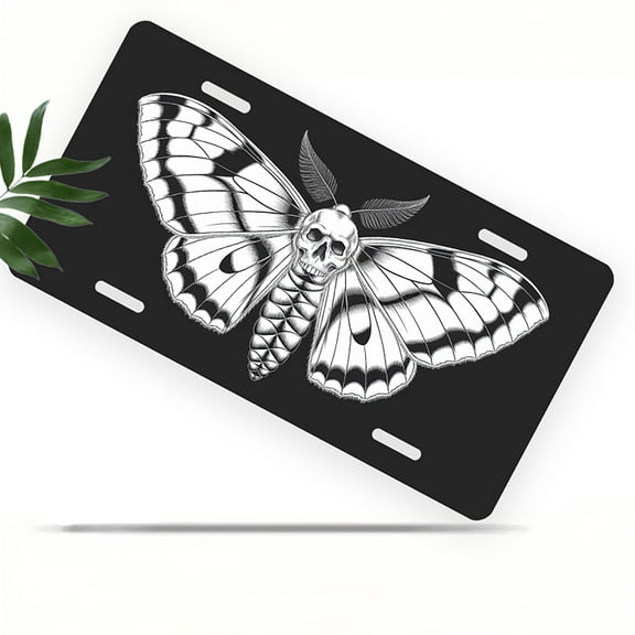 Skull Moth Front License Plate, Metal License Plate, Funny Standard Plates Personalized Novelty Decorative For Men/Women/Boys/Girls Car 6×12 Inch