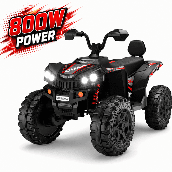 WOWEHICLE 24V 4WD Kids Ride On ATV, 800W Electric 4-Wheeler with 2 Seats, Max 5 MPH, Ages 3-8, Black