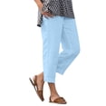 thumbnail image 3 of UVEASISHA Women's Summer Capri Pants Cotton Linen Casual Capris Side Slit Elastic Waist Straight Leg Travel Trousers with Pockets Light Blue XL, 3 of 8