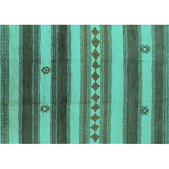 Ahgly Company Machine Washable Indoor Rectangle Southwestern Turquoise Blue Country Area Rugs, 5' x 8'
