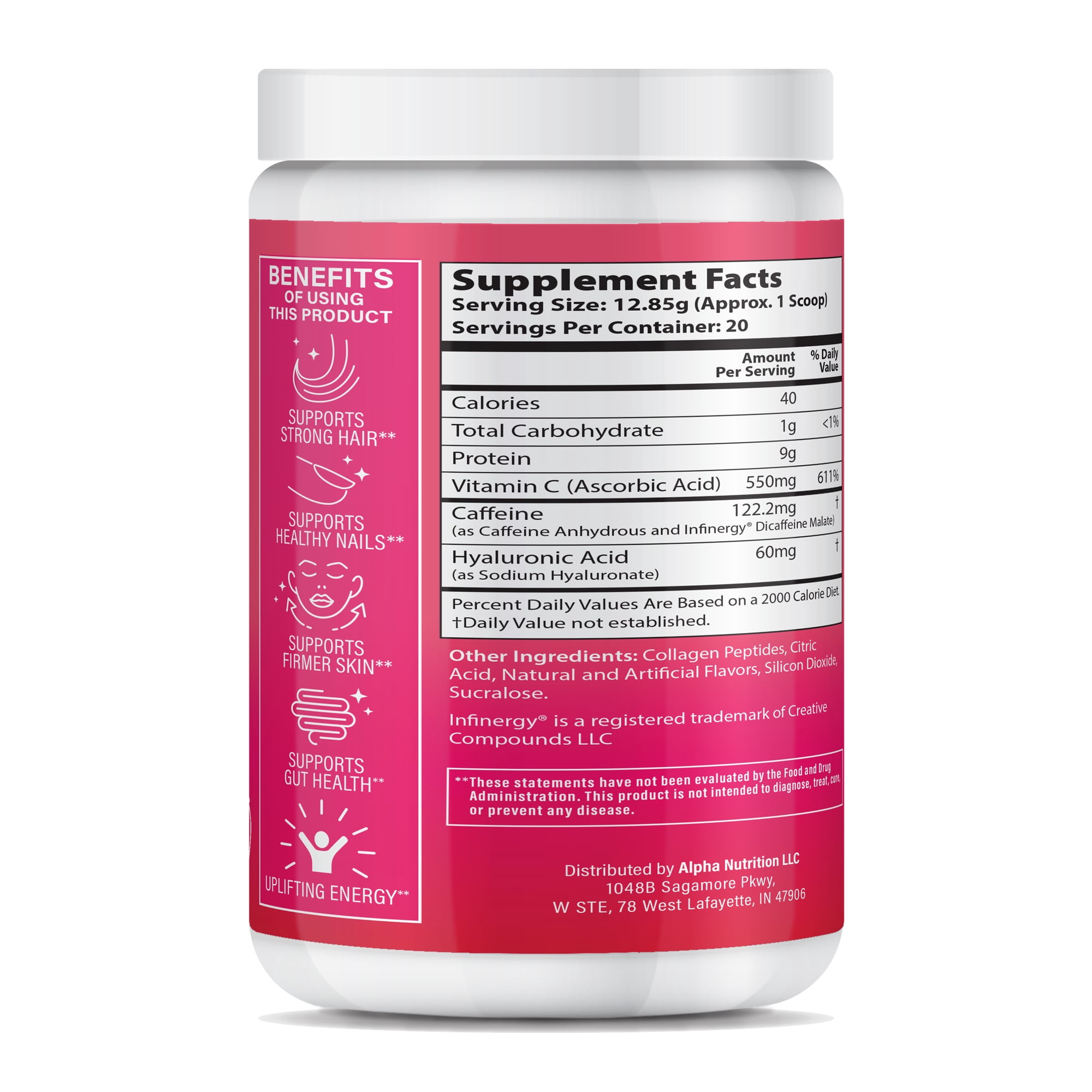 ABOUT YOUR COLLAGEN Peptide Energy Collagen Powder Hair, Nail, Skin, Type I & III,Caffeine for Energy, Vitamin C, Biotin, Hyaluronic Acid, Zero Sugar – 8.92 oz (Strawberry Margarita)