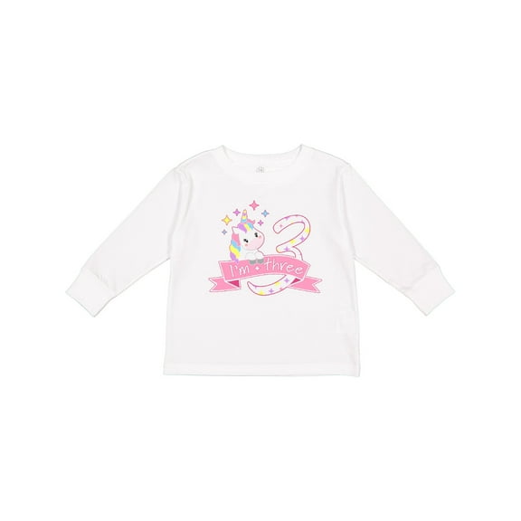 Inktastic I'm Three Cute Unicorn 3rd Birthday Boys or Girls Long Sleeve Toddler T-Shirt