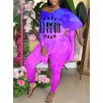 thumbnail image 1 of LovelyWholesale Women's Plus Size Casual V Neck Letter Print Purple Two-piece Pants Set, 1 of 2