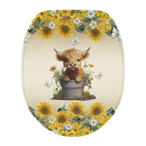 SEANATIVE Sunflower Highland Cow Toilet Seat Cover Washable Toilet Lid Covers Easy to Install Oblong Toilet Seat Cover with Elastic Edge Bathroom Accessories Decoration