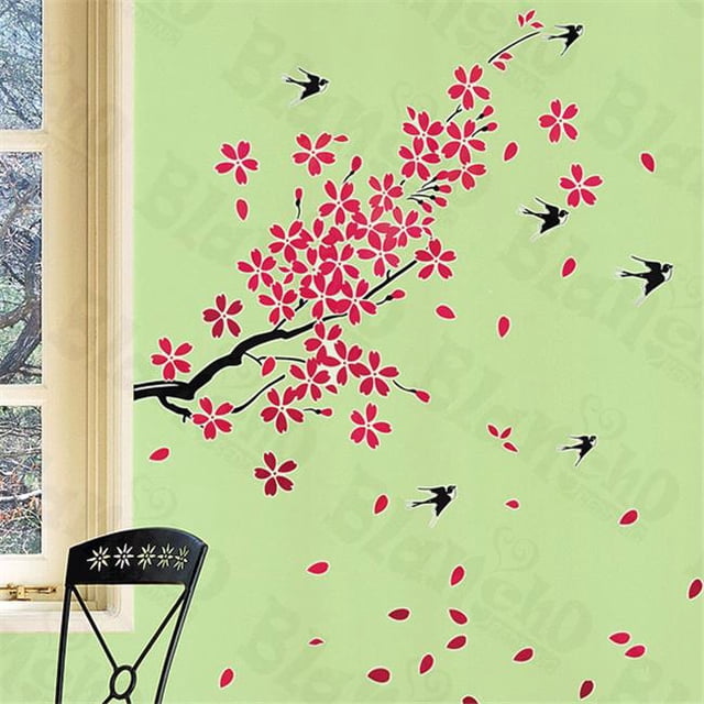 HL-6813 Falling Cherry Bloom - X-Large Wall Decals Stickers Appliques Home Decor Multicolor