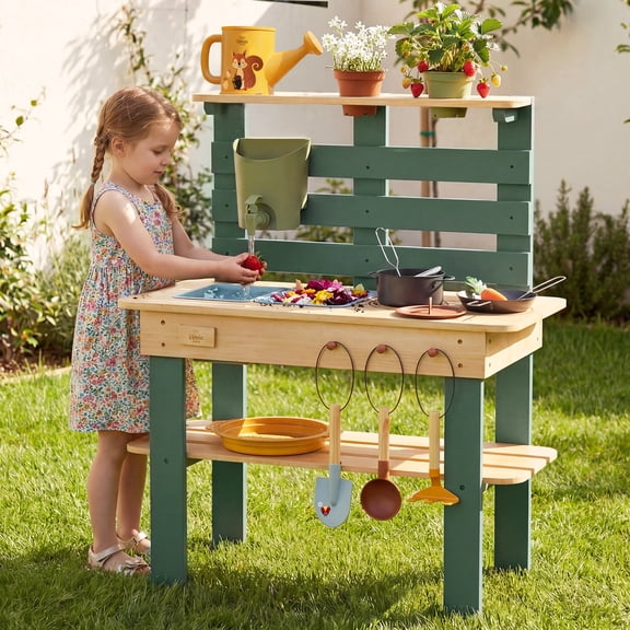 Outdoor Mud Kitchen for Kids, Outdoor Play Kitchen, Wooden Kids Mud Kitchen with Water Tank, Water Play, Cooking, Pretend Play Toys for Boys Girls Age 3 