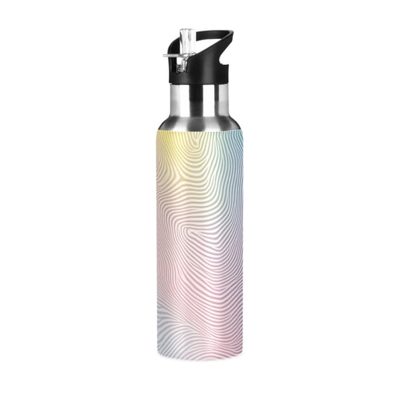 Yayeee 20oz Insulated Water Bottle Double Wall Stainless Steel with Flip Straw Lid, Pink Wavy Striped