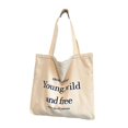 thumbnail image 1 of Bolso de Lona para Mujer Yuyangstore Bolso de Hombro Sencillo Beige Letras Blancas, 1 of 8