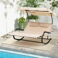 thumbnail image 3 of Gymax Outdoor 2-Person Double Rocking Chaise Lounge w/ Canopy & Wheels Metal Frame, 3 of 9