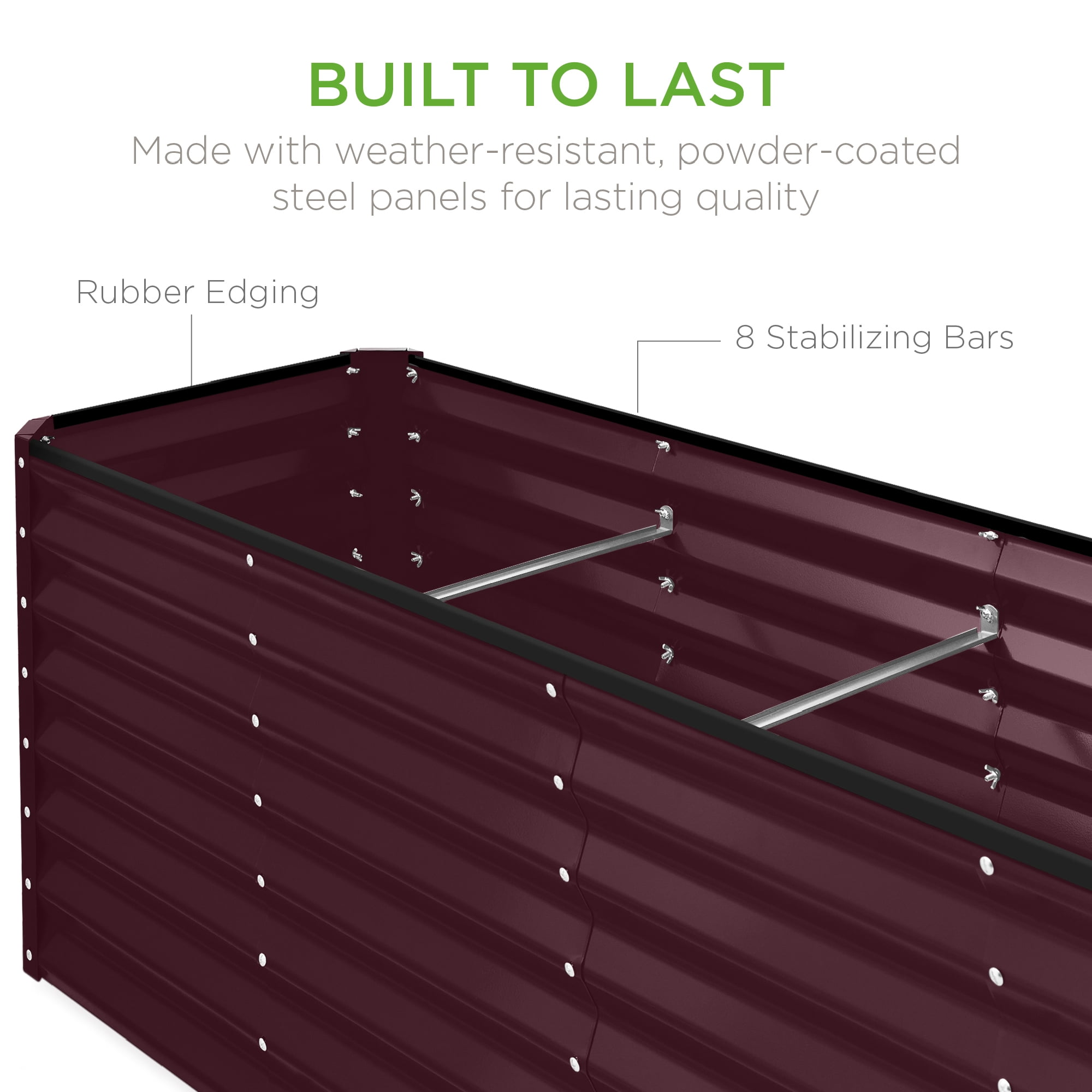 Best Choice Products 8x2x2ft Raised Metal Outdoor Garden Bed for Flowers Vegetables Herbs - Burgundy