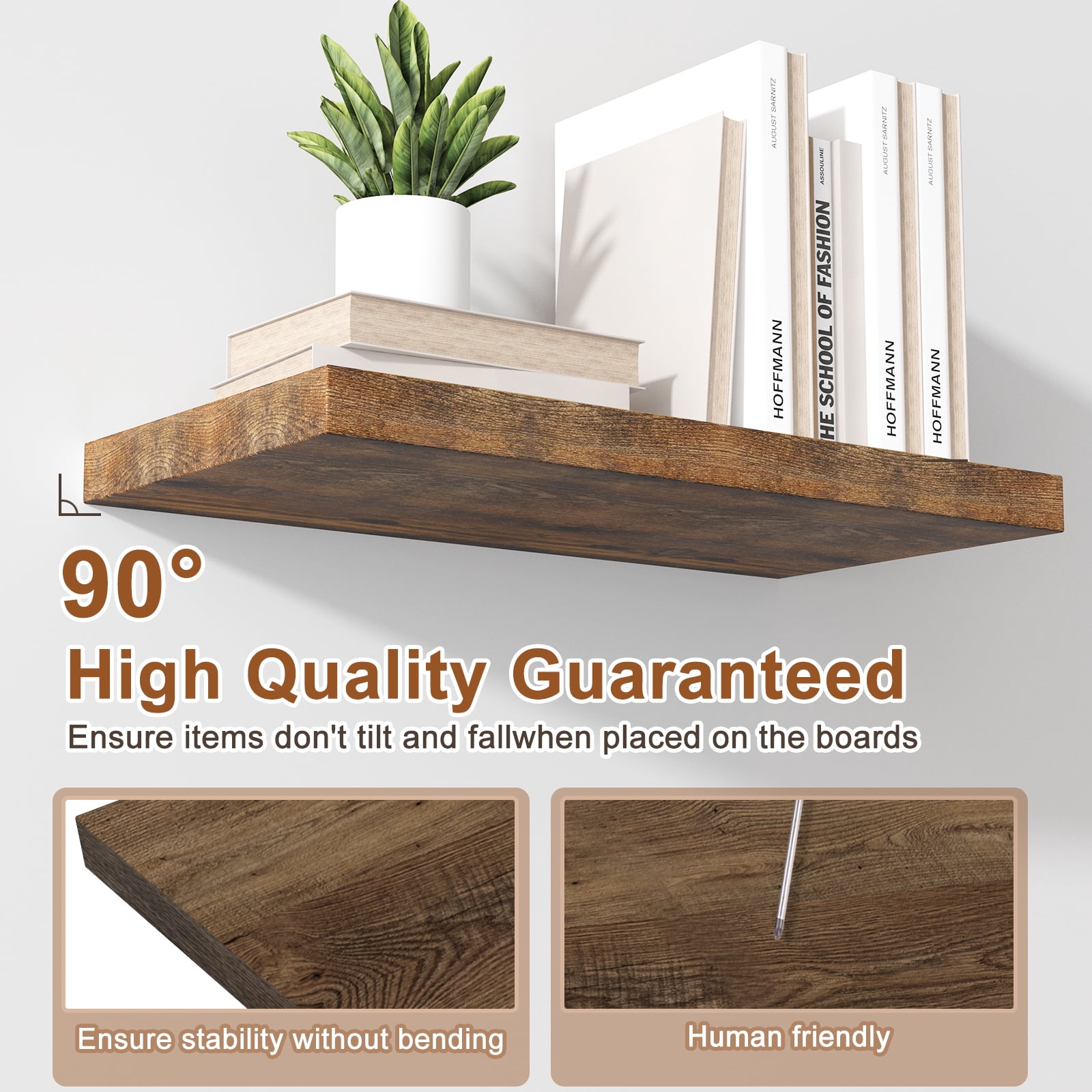 LANDMOK 12.7 Inch Deep Floating Shelf, 24 x12 Inch Large Wall Mounted Shelf for Kitchen, Bathroom, Living Room, Rustic Brown (1 Pack)