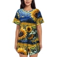 thumbnail image 1 of Fotbe Starry Sky Sunflower Conjunto de Pijama Estampado para Mujer, 2 Piezas, Ropa de Dormir con Camiseta de Manga Corta y Shorts Suaves-Small, 1 of 6