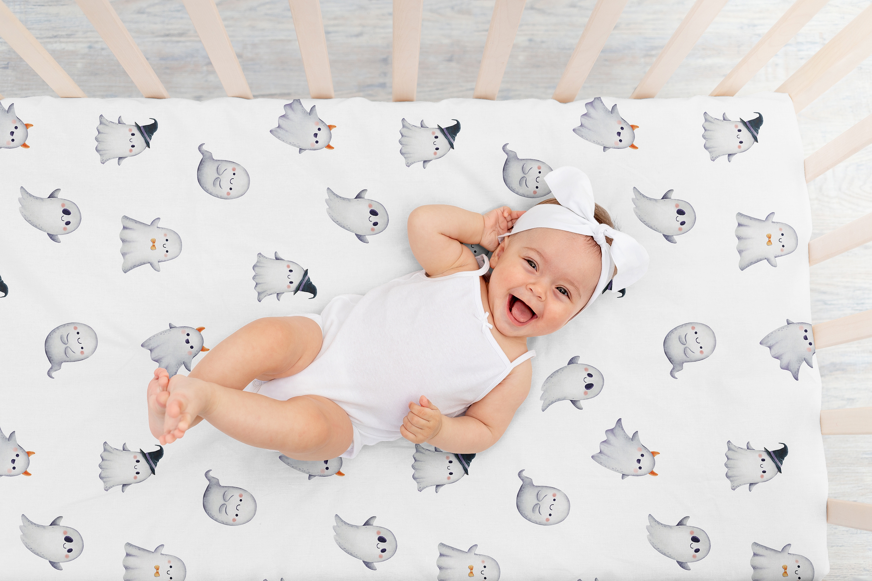 Sweet Jojo Designs Seasonal Halloween Ghosts Boy, Girl, Unisex/Gender Neutral Fitted Crib Sheet