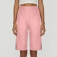 thumbnail image 7 of TQWQT Pedal Pushers for Women Bermuda Shorts Trendy Summer Elastic Waist Knee Length Work Shorts Dressy Casual Linen Capris with Pockets Pink M, 7 of 7