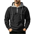 thumbnail image 3 of MASRIN Mens Hooded Sweatshirts Quarter Zip Drawstring Cargo Hoodies Pullover Colorblock Long Sleeve Fashion Fall Sweatshirt with Multi Pockets Black M, 3 of 8