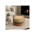 thumbnail image 2 of Decorative Ribbed Glass Scented Candle with Wood Base for Men and Women - Stylish Large Votive Candle for Outdoor and Indoor Area - Elegant Living Room, Bedroom, or Bathroom Decor - 7", Ivory & Brown, 2 of 13