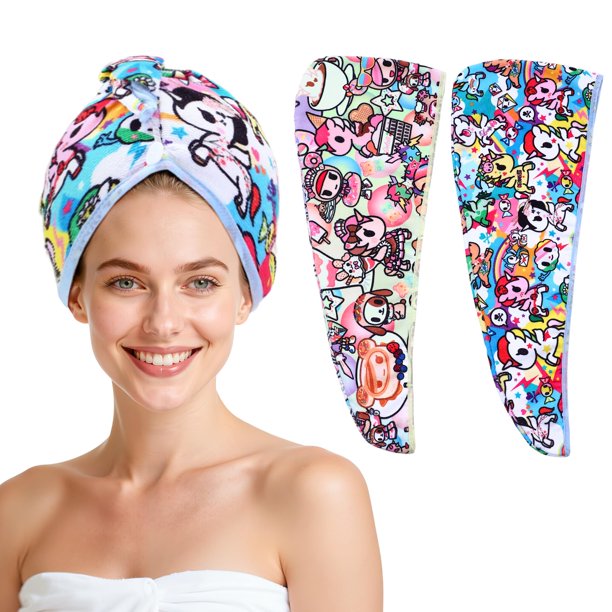 Tokidoki Paquete De 2 Toallas De Microfibra Unicorno Para El Cabello De 23.6 X 10 Pulgadas, Toalla De Pelo De Dibujos Animados Para Mujeres, Toalla De Secado De Cabello Suave Súper Absorbente Para Cab