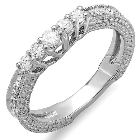 Dazzlingrock Collection 0.45 Carat (ctw) 10k Round Diamond Ladies Anniversary Wedding Guard Enhancer Band, White Gold, Size 7.5