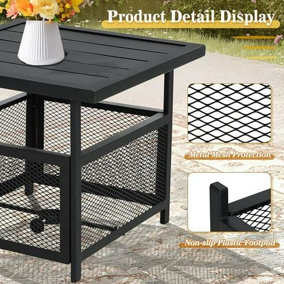 Crownland Outdoor Bistro Patio Square Side Table with 1.57 inches Umbrella Hole for Garden, Swimming Pool, Backyard, Black