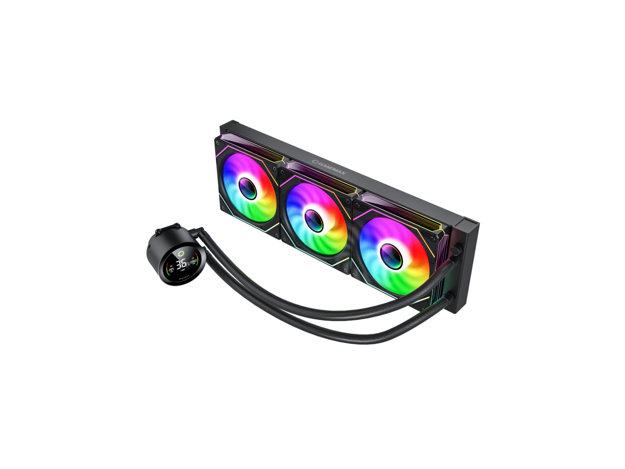 GAMEMAX  IceBurg 360 Digital BK, Liquid CPU Cooler 360mm Addressable ARGB Pump Fans 290W TDP AIO Water Cooler
