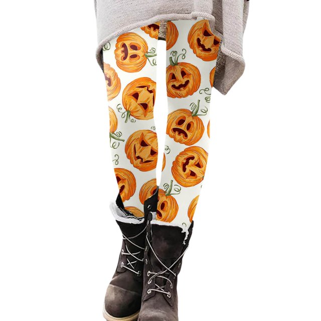 Gibobby Leggings Afelpados Mujer Leggings con estampado Halloween para mujer Leggings elásticos pantalones casuales botas pantalones(Anaranjado, S)