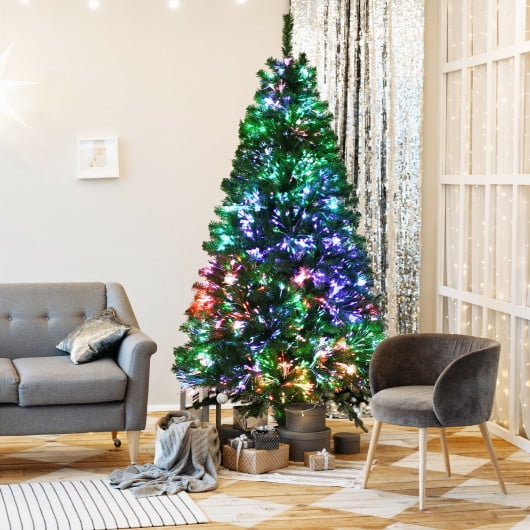 Pre-lit Multi-Colored Fiber Optic Spruce Artificial Christmas Tree-7 ft ...
