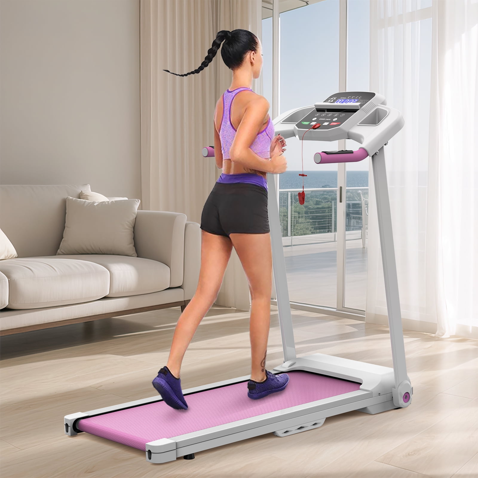 Ambifirner 2.5HP Electric Exercise Treadmill with Adjustable Speed Running Walking Pad Treadmill with LED Display for Home Gym 265 LBS Pink