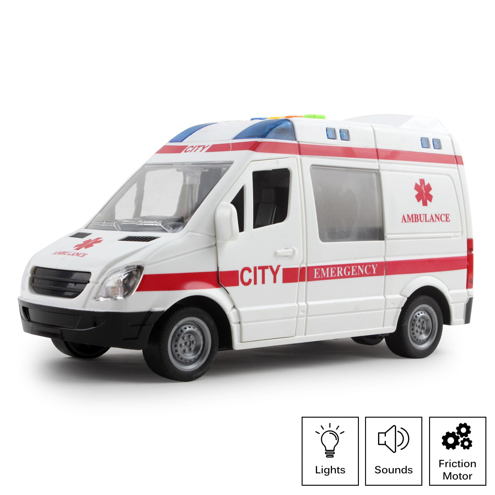 Friction & LED Toy To Enjoy Ambulance Toy Car with Light & Siren Sound Effects 