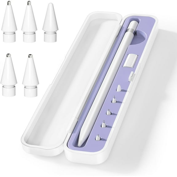 Storage Box with Lid and 5 Pack Pencil Tips for Apple Pencil 1st Generation and Apple Pencil 2nd Generation and Apple Pencil USB C Pen Case for Apple iPad Pencil - Holder Accessories Storage(Purple)