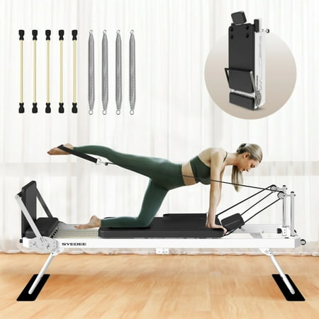 Syedee Foldable Pilates Equipment for Home Workouts,Balanced Body Pilates Reformer Machine for Home and Gym, Pilates Exercise Equipment with Jump Board, Additional 4 Springs