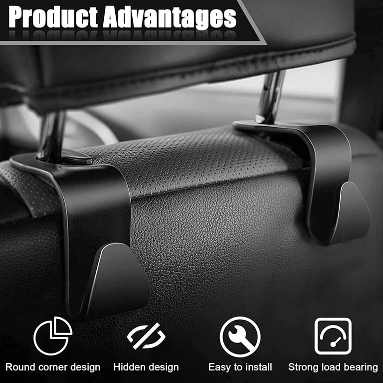 Car Seat Headrest Hooks,Universal Auto Seat Hook Hanger Storage Organizer  for Key Purse Bags Coats Umbrellas,2 Pack (Coffee Textured)