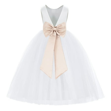 

White V-Back Satin Special Occasion Dresses for Toddler Girls 219T