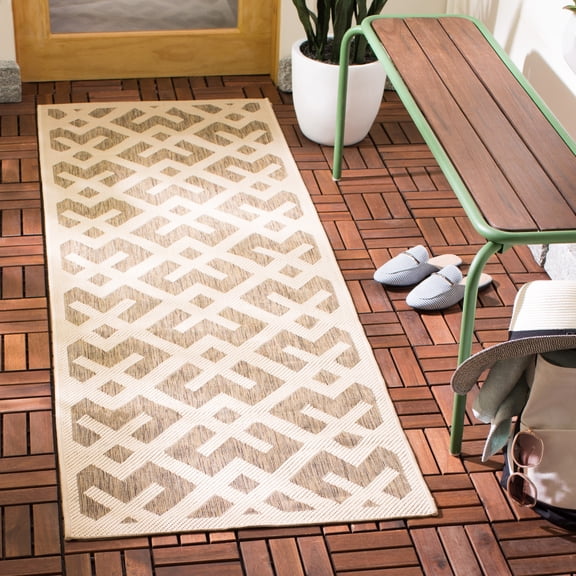 Safavieh Courtyard Alvin Geometric Indoor/Outdoor Runner Rug, Brown/Bone, 2'3" x 10'