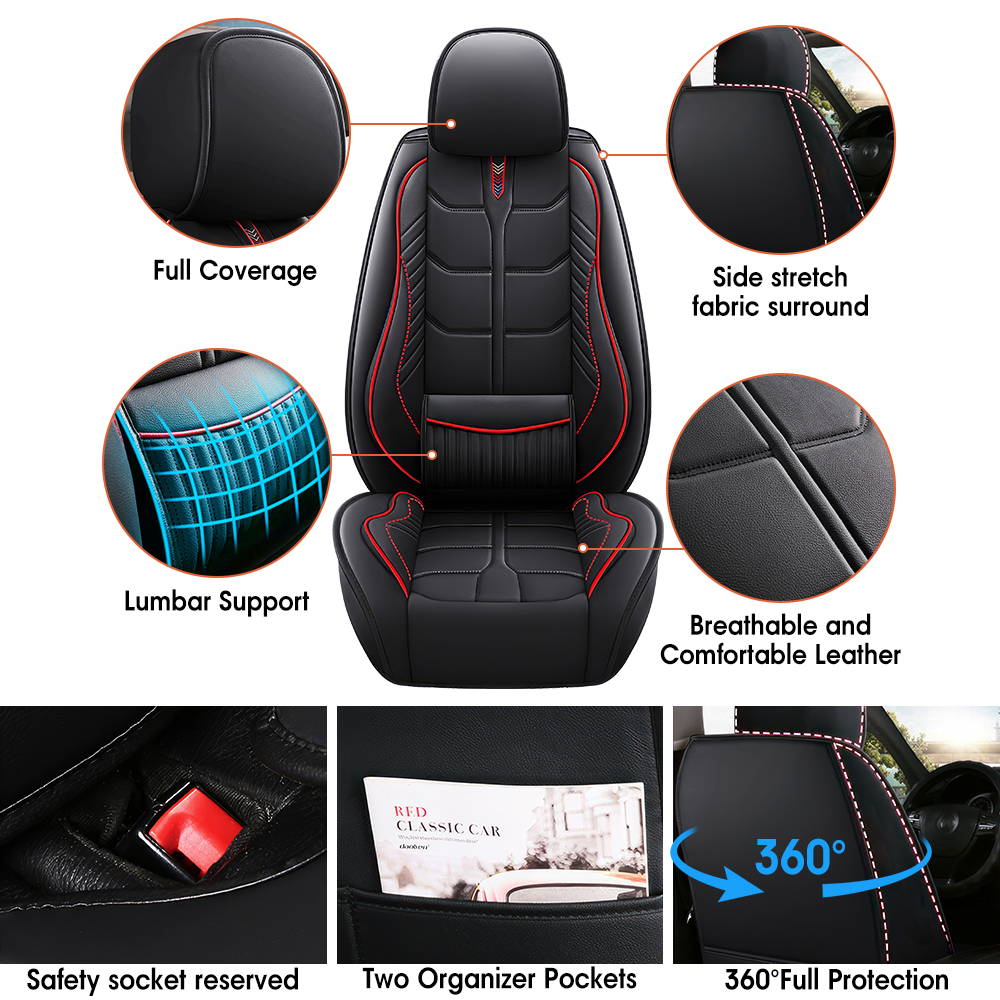 5 Seats Leather Car Seat Covers,Car Seat Covers Full Set,Automotive Seat Covers ,Fit for Most Cars SUV and Most Sedans Hatchbacks Crossovers,Breathable Waterproof Full Wrapping Edge Seat Covers