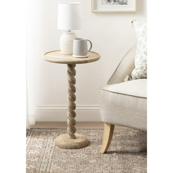 Kate and Laurel Willoughby Modern Wooden Spiraled Round Side Table, 15 x 15 x 24, Light Natural, Accent Pedestal End Table with Turned Base for Use as Indoor Plant Stand or Bedroom Nightstand Option