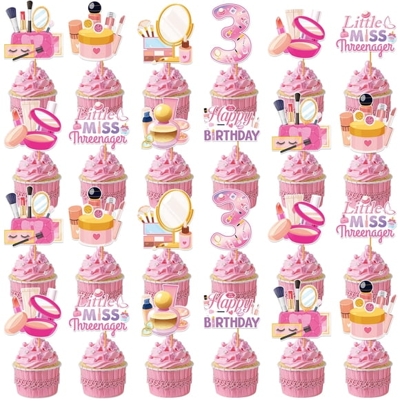 Cupcake Toppers Hokinaa Little Miss Threenager para su tercer cumpleaños