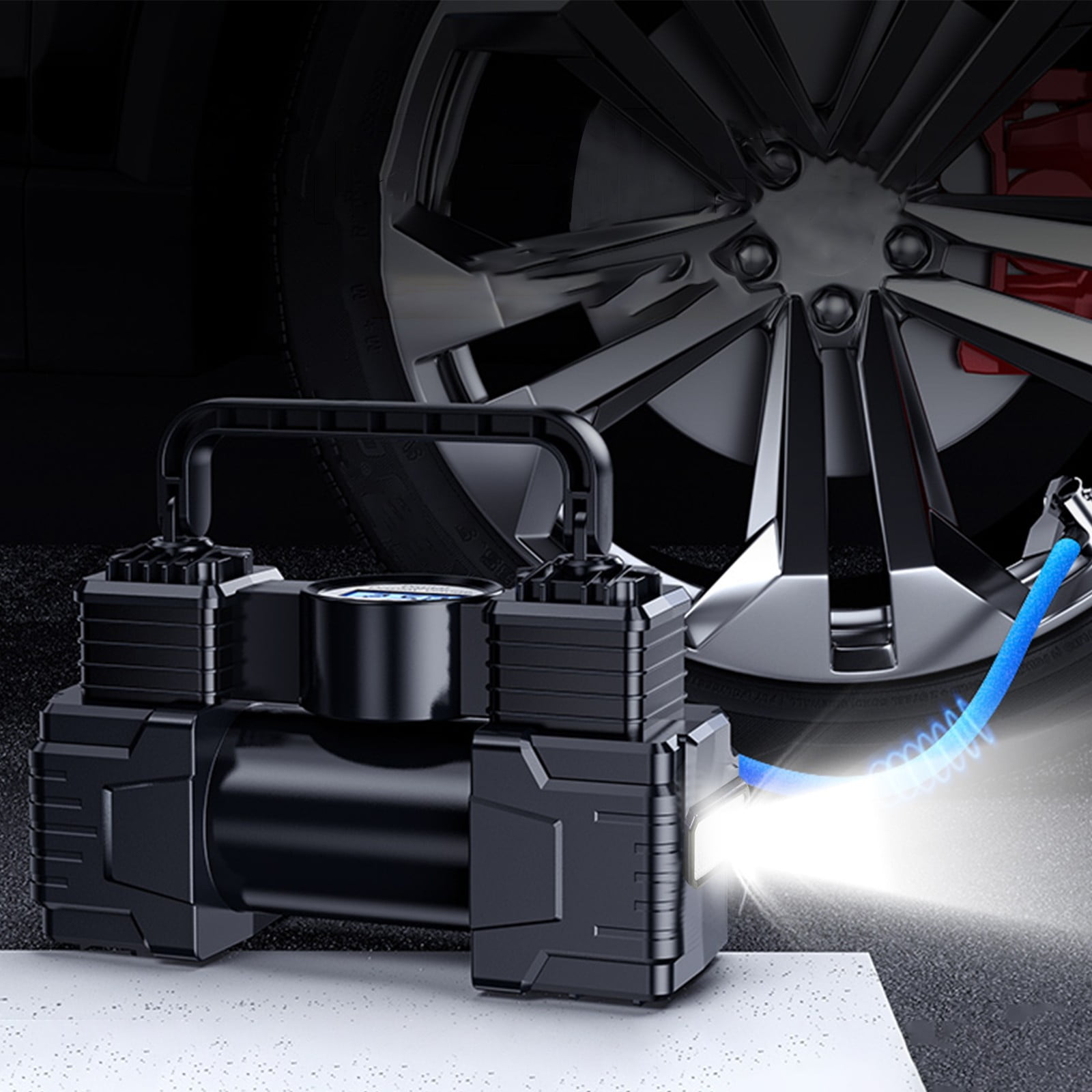 Hxlamzoo Portable Air Compressor 12V 120W Dual-Cylinder with 3 Accessories for Vehicles
