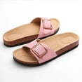 thumbnail image 1 of Sandalias planas para mujer, pantuflas con plantilla de corcho, sandalias de verano de moda con hebilla ajustable, sandalias antideslizantes de corcho para el hogar, 1 of 6