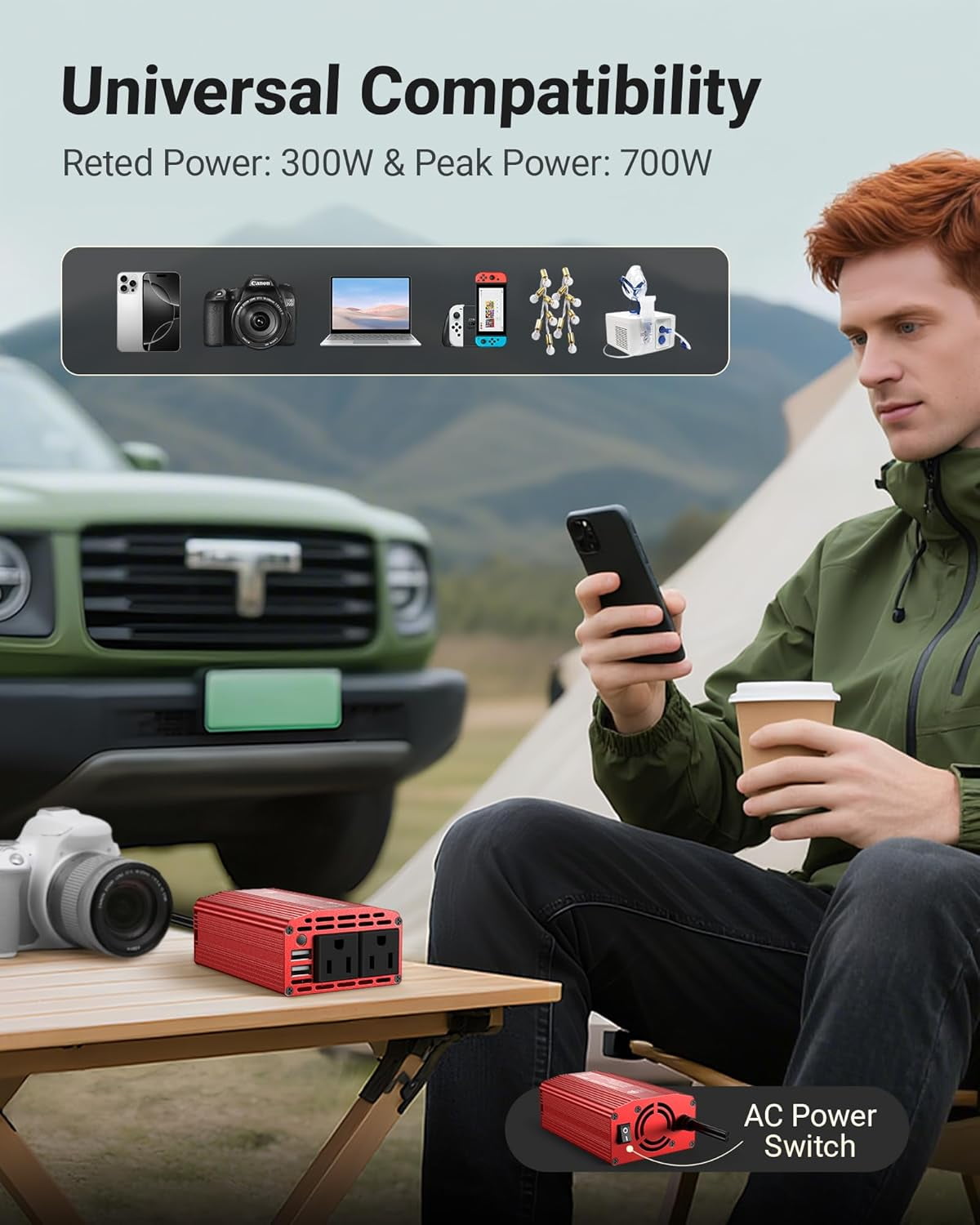 BESTEK 300W Power Inverter DC 12V to 110V AC Car Inverter with 4.2A Dual USB Car Adapter