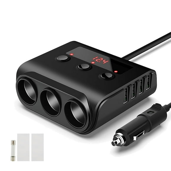 Sutowe 7 in 1 Cigarette Lighter Adapter 110W 3-Socket Car Cigarette Lighter Splitter 4 USB Car Charger On/Off Switch 12V/24V Outlet for GPS Cameras Small Devices