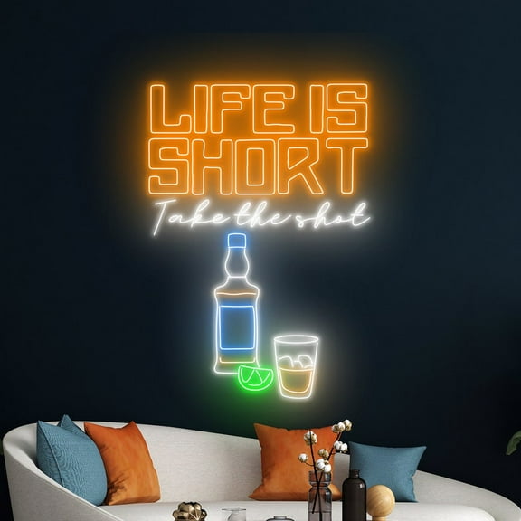 Handmadetneonsign Life Is Short Take The Shot Led Sign, Custom Quote Tequila Cocktail Neon Light