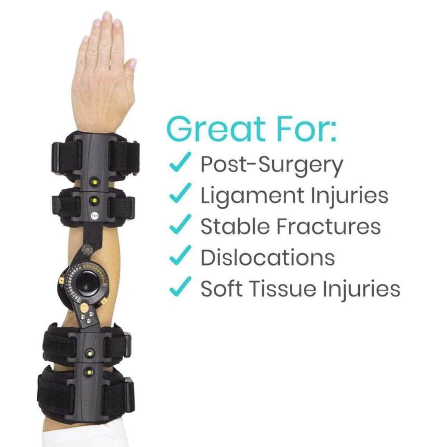Vive Adjustable Hinged ROM Elbow Brace - Post-Op Stabilizer Splint for Arm Injury Recovery Support After Surgery, Left